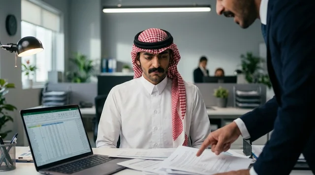 مدير غاضب يوبخ موظف سعودي يرتدي الشماغ في المكتب