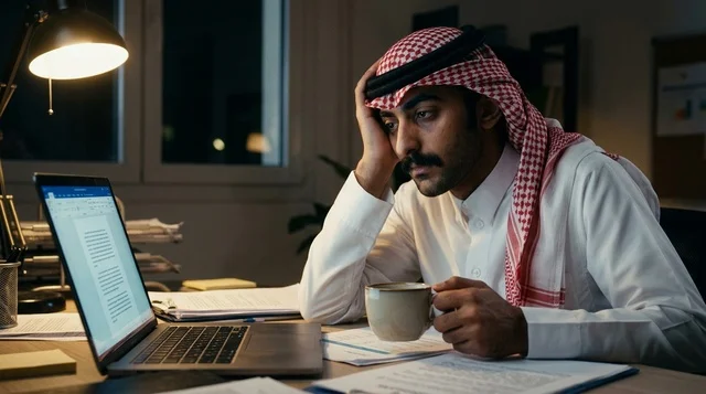 رجل أعمال سعودي متعب يعمل على جهاز المحمول ليلاً رجل أعمال سعودي متعب يعمل على جهاز المحمول ليلاً