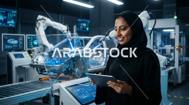 مهندسة سعودية في مصنع تجميع سيارات روبوتي متطور