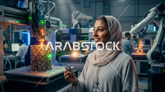 مهندسة عربية سعودية في مصنع ذكي للطباعة ثلاثية الأبعاد