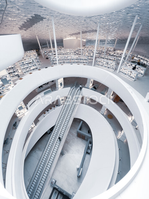 صورة من الداخل لمكتبة اثراء في منطقة الظهران في المملكة العربية السعودية ، مركز الملك عبد العزيز الثقافي العالمي ،معارض ومكتبات ، اماكن ثقافية تعليمية في السعودية