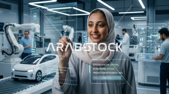 مهندسة عربية تستخدم شاشة هولوجرام في مختبر