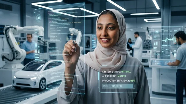 مهندسة عربية تستخدم شاشة هولوجرام في مختبر