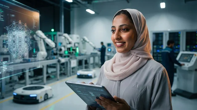 مهندسة سعودية تستخدم الجهاز اللوحي في مصنع ذكي