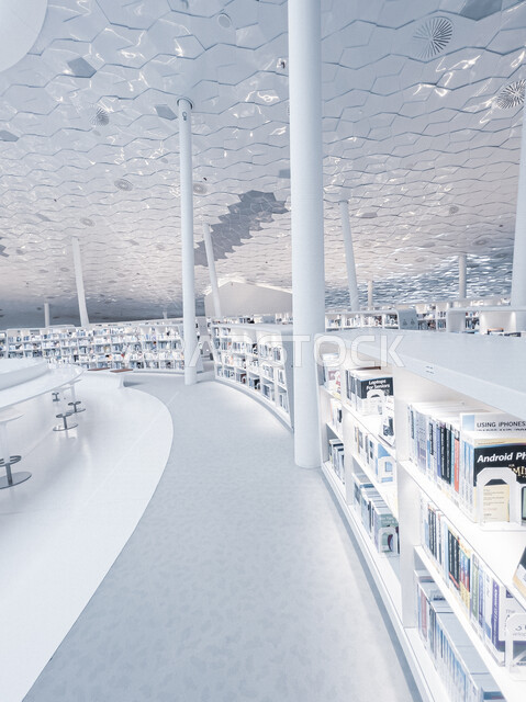 صورة من الداخل لمكتبة اثراء في منطقة الظهران في المملكة العربية السعودية ، مركز الملك عبد العزيز الثقافي العالمي ،معارض ومكتبات ، اماكن ثقافية تعليمية في السعودية