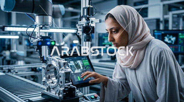 مهندسة سعودية في مختبر تقنيات الروبوتات الحديثة