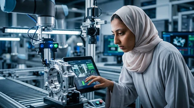مهندسة سعودية في مختبر تقنيات الروبوتات الحديثة