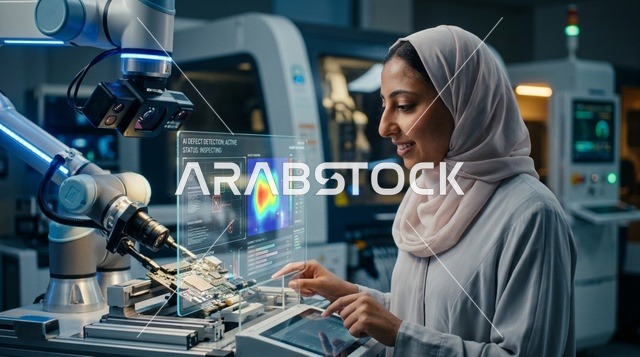 Arab Female Engineer in Robotics Lab