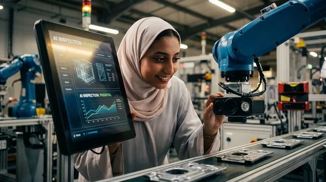 Arab Female Engineer with Hijab in Automation Factory