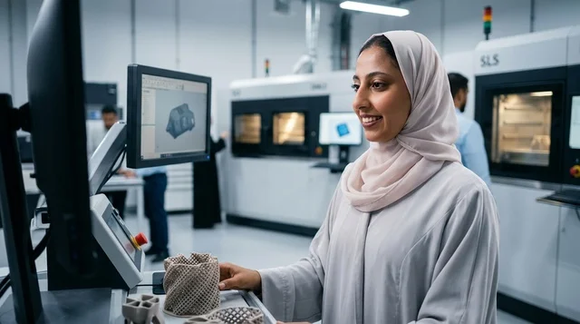 مهندسة سعودية في مختبر تقنية الطباعة ثلاثية الأبعاد