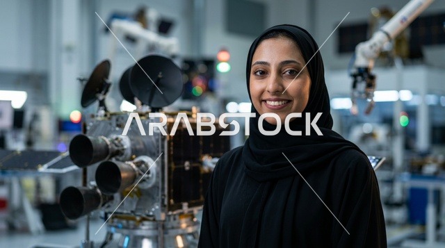مهندسة فضاء إماراتية داخل مختبر تكنولوجي حديث