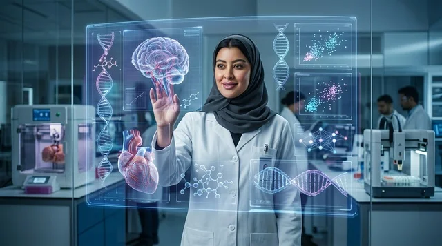 عالمة سعودية تستخدم شاشة هولوغرام طبية في المختبر