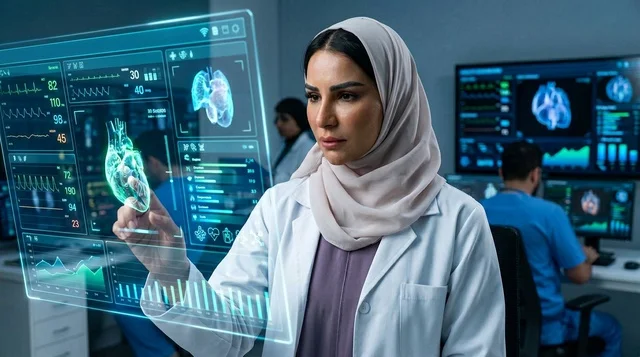 طبيبة سعودية تستخدم شاشة هولوغرام طبية مستقبلية