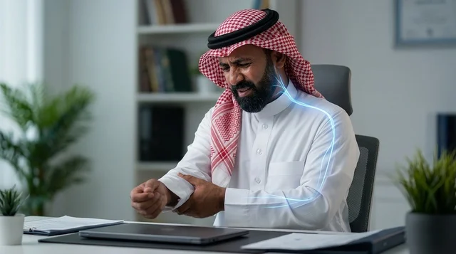 رجل أعمال سعودي يشعر بألم شديد في ذراعه بالمكتب