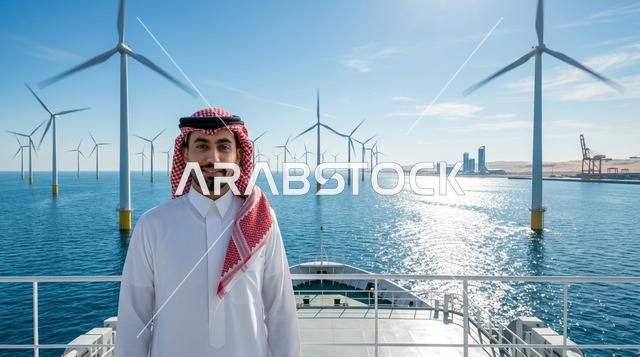 رجل سعودي في محطة توربينات الرياح البحرية
