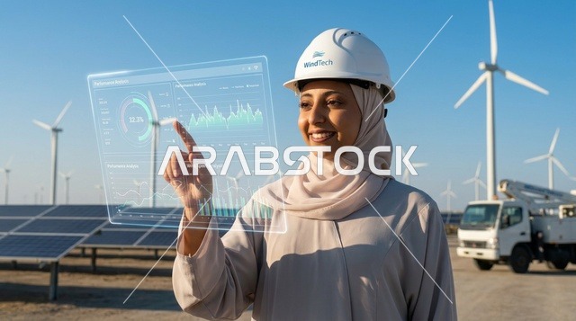 Arab Female Engineer at Renewable Wind Farm Site
