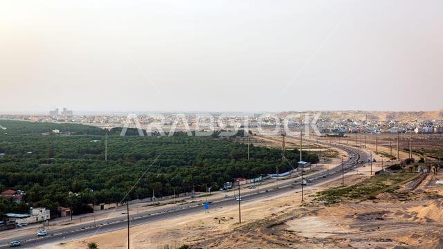 مناظر خلابة من ممر جسر الشعبة المعلق في الأحساء، المنطقة الشرقية بالقرب من الهفوف، المملكة العربية السعودية.