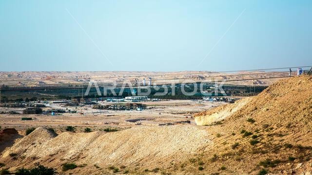 مناظر خلابة من ممر جسر الشعبة المعلق في الأحساء، المنطقة الشرقية بالقرب من الهفوف، المملكة العربية السعودية.