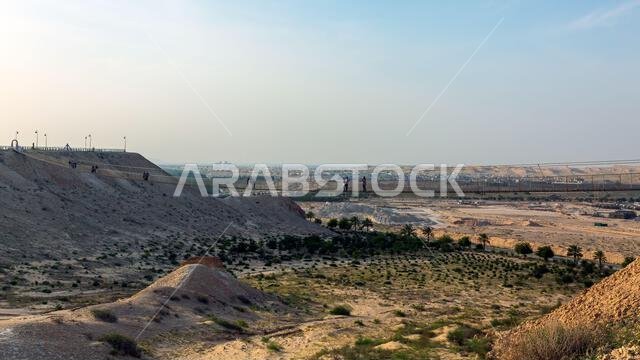 Scenic Views from Al Shuba Hanging Bridge Trail in Al Ahsa, Eastern Province near Al Hofuf, Saudi Arabia.