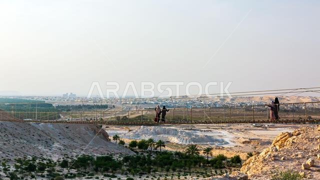 Scenic Views from Al Shuba Hanging Bridge Trail in Al Ahsa, Eastern Province near Al Hofuf, Saudi Arabia.