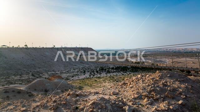 Scenic Views from Al Shuba Hanging Bridge Trail in Al Ahsa, Eastern Province near Al Hofuf, Saudi Arabia.