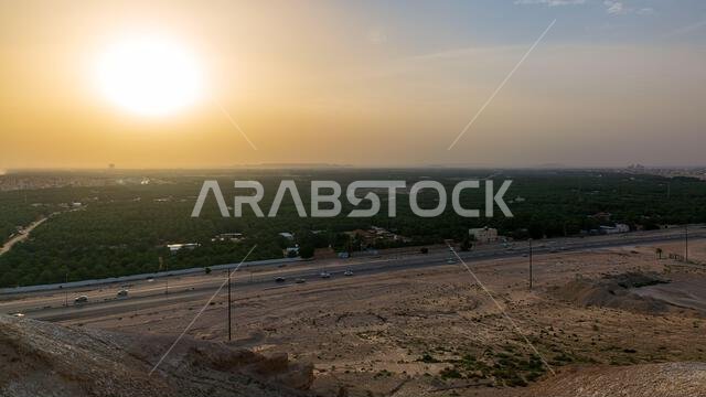 Scenic Views from Al Shuba Hanging Bridge Trail in Al Ahsa, Eastern Province near Al Hofuf, Saudi Arabia.