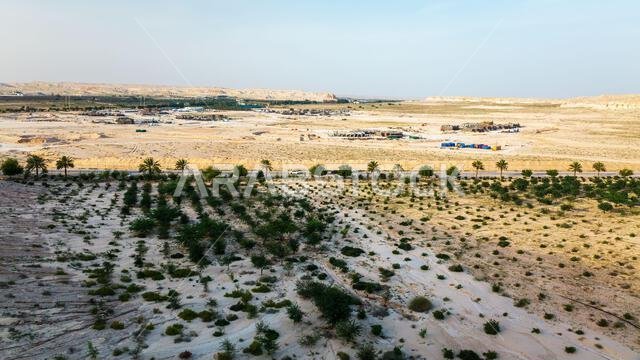 مناظر خلابة من ممر جسر الشعبة المعلق في الأحساء، المنطقة الشرقية بالقرب من الهفوف، المملكة العربية السعودية.