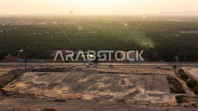 مناظر خلابة من ممر جسر الشعبة المعلق في الأحساء، المنطقة الشرقية بالقرب من الهفوف، المملكة العربية السعودية.