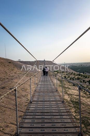 Suspension Bridge Adventure at Al Shuba Hanging Bridge Trail, Al Ahsa Desert Landscape, Al Ahsa, Eastern Province near Al Hofuf, Saudi Arabia. 18-Apri Suspension Bridge Adventure at Al Shuba Hanging Bridge Trail, Al Ahsa Desert Landscape, Al Ahsa, Eastern Province near Al Hofuf, Saudi Arabia. 18-Apri