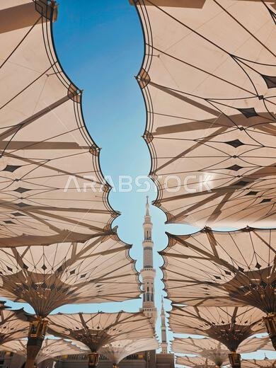 Giant Retractable Umbrellas at Al-Masjid an-Nabawi in Medina