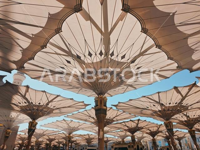 Giant Retractable Umbrellas at Al-Masjid an-Nabawi in Medina