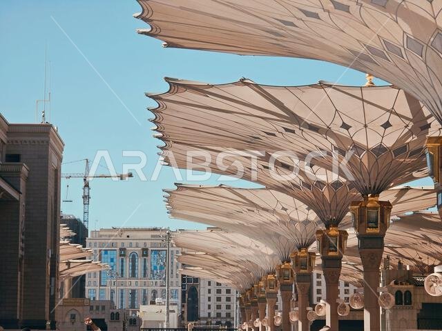 Giant Retractable Umbrellas at Al-Masjid an-Nabawi in Medina