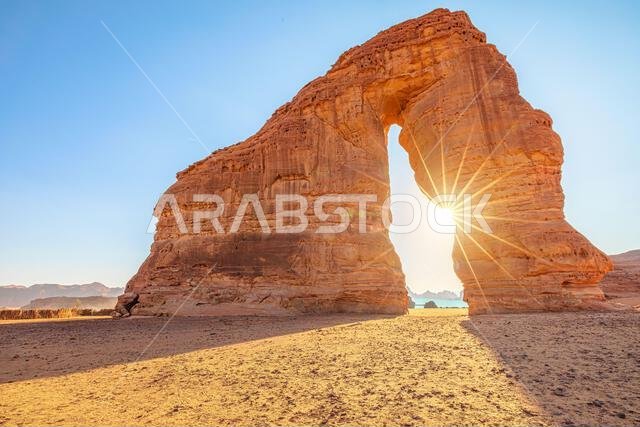في صحراء العلا بالمملكة العربية السعودية، يتشكل فيل حجري عملاق في صخرة الفيل، المعروفة أيضاً باسم جبل الفيل، ويمتزج بشكل طبيعي مع البيئة المحيطة.