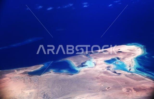 Aerial view of the the Red Sea Saudi coast to the north of Jeddah, Saudi Arabia.