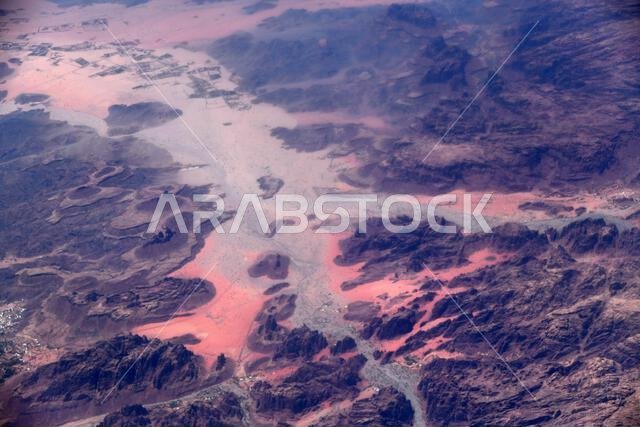 Aerial view of the Saudi desert in the Al-Disah region in Saudi Arabia.