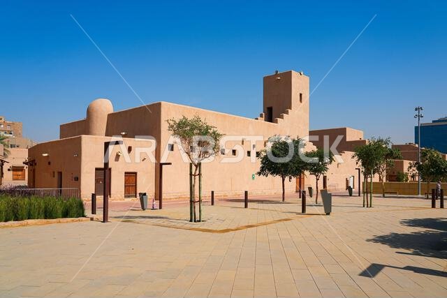 Traditional mud brick architecture of Al-Hilla Mosque in Al Quraa Alley, Al Dho historical district, Riyadh, Saudi Arabia Traditional mud brick architecture of Al-Hilla Mosque in Al Quraa Alley, Al Dho historical district, Riyadh, Saudi Arabia