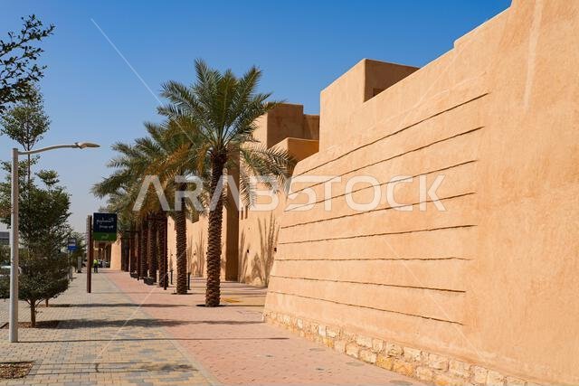 Mud brick fortification walls of Al Dho historical district in Riyadh, Saudi Arabia