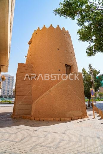 Historical Al Thumairi Gate mud brick watchtower in Al Dho historical district, Riyadh, Saudi Arabia Historical Al Thumairi Gate mud brick watchtower in Al Dho historical district, Riyadh, Saudi Arabia