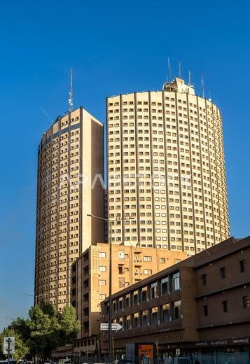 Riyadh, Saudi Arabia - February 20, 2026: Exterior view of the Al Khaldia Towers, a prominent high-rise architectural landmark in the Batha commercial district of the capital city.