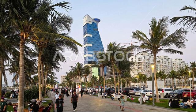 Headquarter Business Park skyscraper and heliport on the Jeddah New Corniche along the Red Sea coast in Saudi Arabia