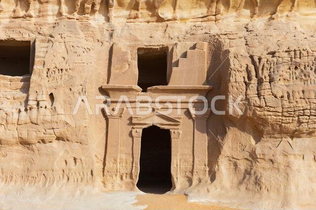 Rock-cut tombs at Jabal al-Banat (Mountain of the Women) at the Nabataean archaeological site of Hegra near Ul Ula, Saudi Arabia Rock-cut tombs at Jabal al-Banat (Mountain of the Women) at the Nabataean archaeological site of Hegra near Ul Ula, Saudi Arabia
