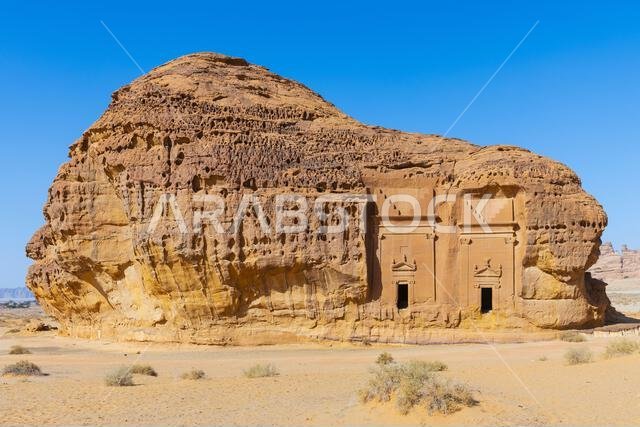 Jabal AlAhmar, a Nabataean sanctuary with rock-cut tombs from the 1st and 2nd centuries CE, located in the ancient city of Hegra, Saudi Arabia