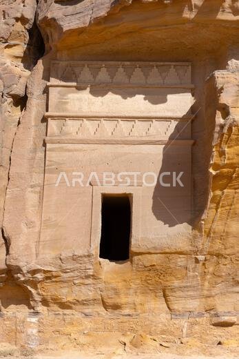 Jabal AlAhmar, a Nabataean sanctuary with rock-cut tombs from the 1st and 2nd centuries CE, located in the ancient city of Hegra, Saudi Arabia
