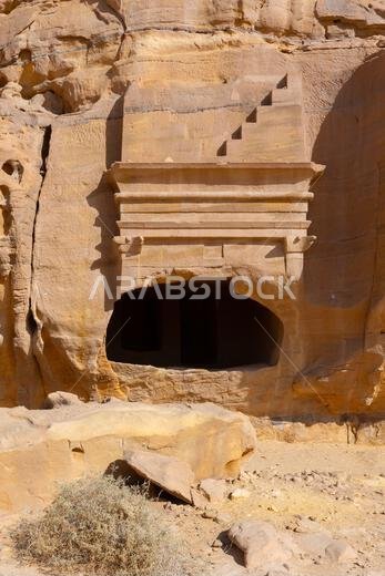 Jabal AlAhmar, a Nabataean sanctuary with rock-cut tombs from the 1st and 2nd centuries CE, located in the ancient city of Hegra, Saudi Arabia