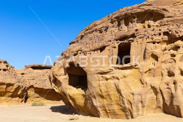 Jabal AlAhmar, a Nabataean sanctuary with rock-cut tombs from the 1st and 2nd centuries CE, located in the ancient city of Hegra, Saudi Arabia