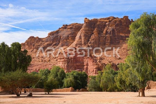 AlUla Castle towering over the mudbrick houses of the Old Town in Saudi Arabia