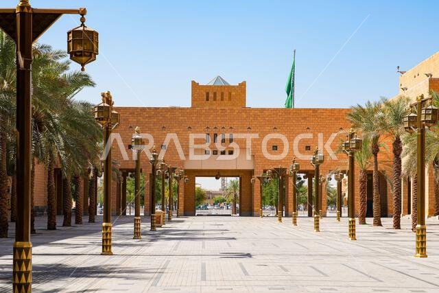 Modern Najdi architecture of the Imam Turki bin Abdullah Grand Mosque in Riyadh, Saudi Arabia