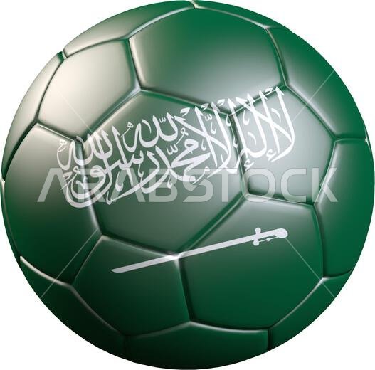 Football / soccer ball with a flag overlay of Saudi Arabia isolated on pure white background. International match and national team of Saudi Arabia co
