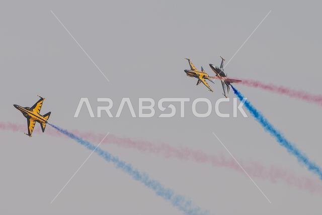 Riyadh, Saudi Arabia - 10 2 2026: jets performing aerial stunts