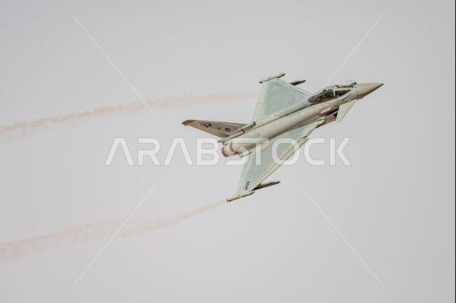 Riyadh, Saudi Arabia - 10 2 2026: fighter jet performing aerobatic maneuver